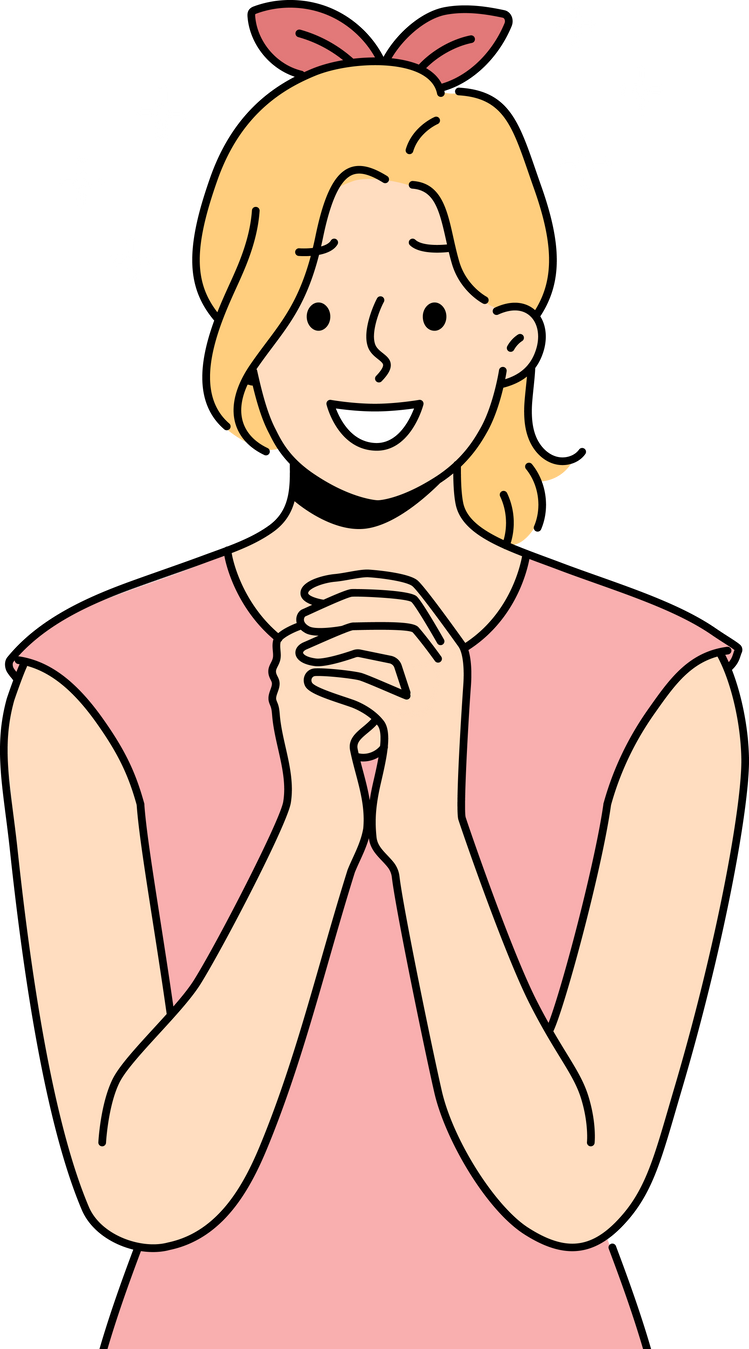 Smiling woman with hands in prayer